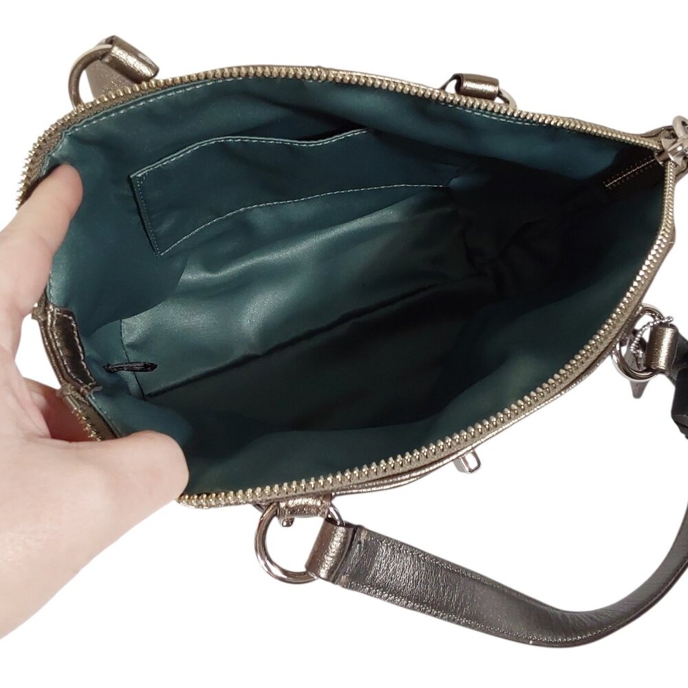 NWT Coach Metallic Gunmetal Mini Chelsea Leather Satchel Bag Edgy/Glam/Statement - Picture 9 of 9